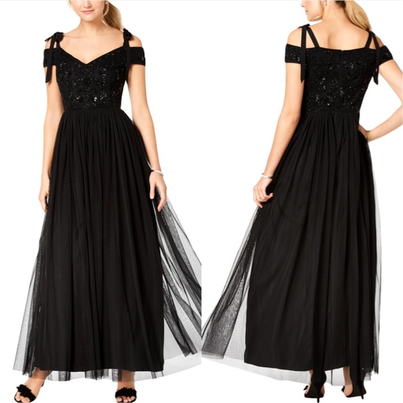 Adrianna Papell Gown with Bow Straps Beaded Bodice - Picture 2 of 9